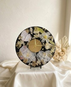 Đồng hồ hoa nền đen epoxy resin 36cm