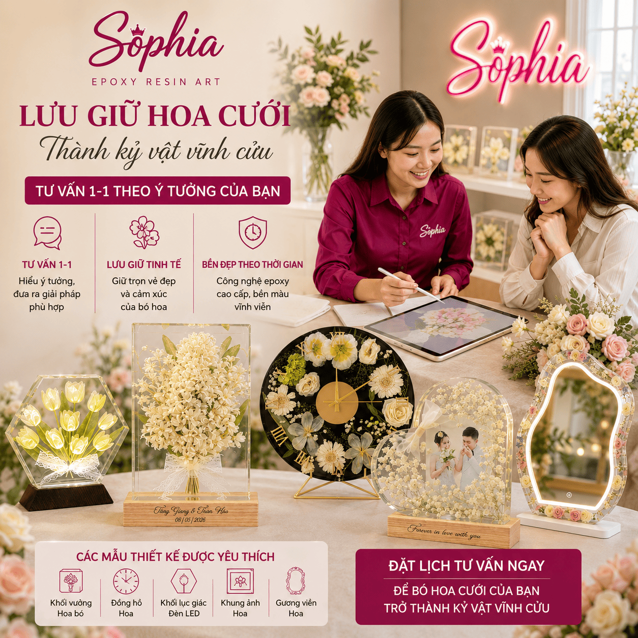Dịch vụ lưu giữ hoa cưới của Sophia Handmade